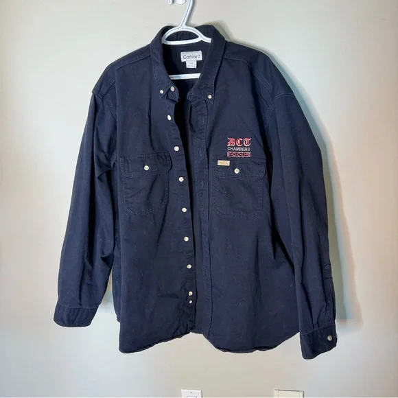 CARHARTT Men’s Navy Blue Oakman Work Thick Button Down Shirt DCT Logo Size 2XL - Picture 8 of 11